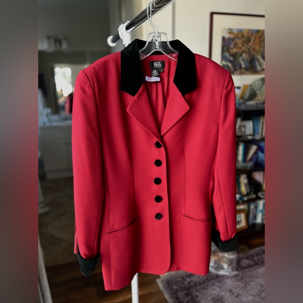 VTG MT Morgan Taylor Studio 100% wool RED Riding jacket blazer lined 14 Xmas
